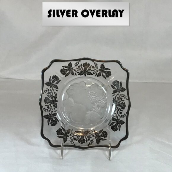 Vintage Silver Overlay Glass Embossed Fruits Service Plate - Picture 1 of 7